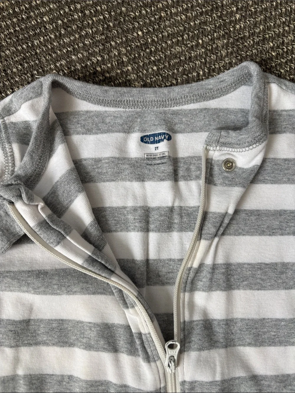 Old Navy Grey and White Striped Zip One-Piece